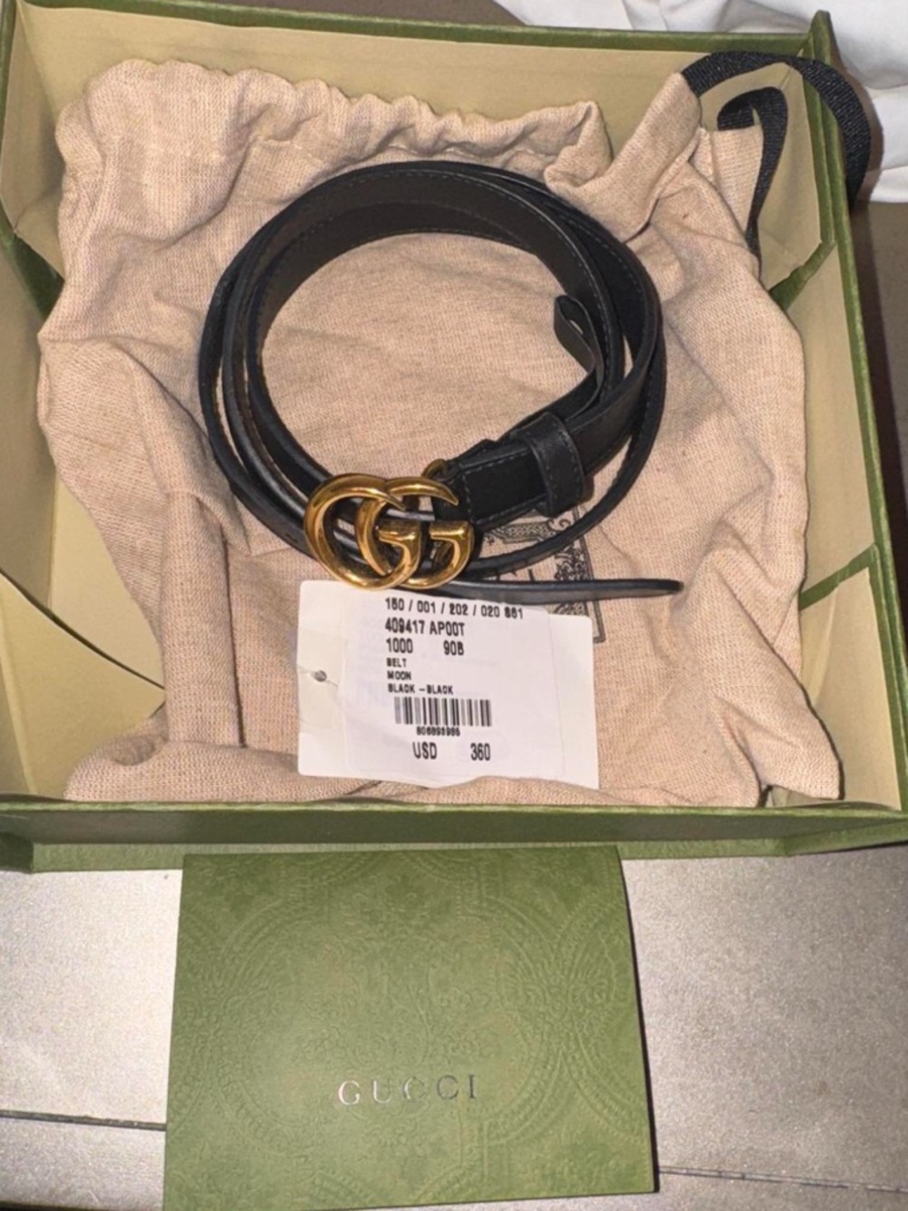 Gucci Black Leather Belt with Gold Double G Buckle